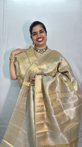 Vriksham Silver with Gold Print Tanchoi Tissue Silk Saree-VS4494